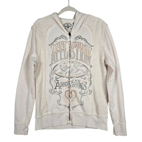 Affliction Jackets & Blazers - Affliction Hoodie Women Large White Graphic Lace Panel Full Zip American Custom